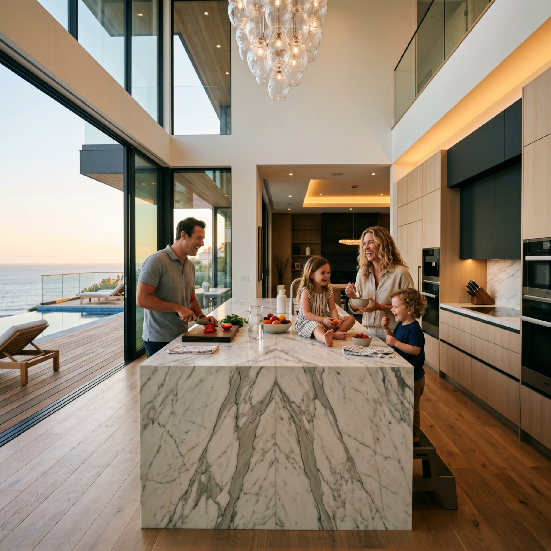 Luxury kitchen with pristine marble countertops